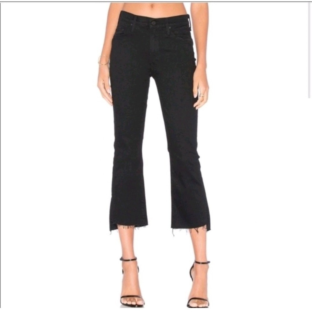 Mother Insider Crop Step Fray Raw Hem Jeans Black Not Guilty Wash Stretch Sz 28